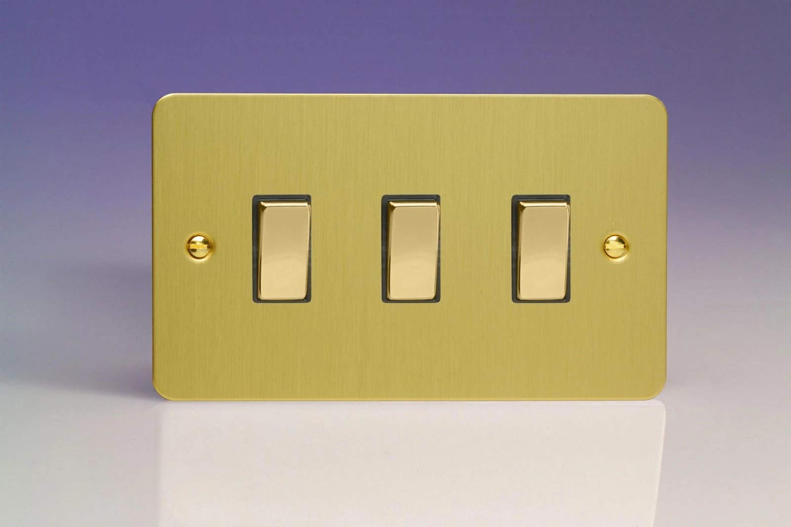 Varilight 3-Gang 10A 1- or 2-Way Rocker Light Switch (Twin Plate) Brushed Brass XFB93D