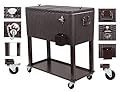 UPHA 80 Quart Rolling Ice Chest Portable Patio Party Bar Drink Entertaining Outdoor Cooler Cart on Wheels