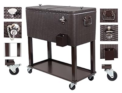 UPHA 80 Quart Rolling Ice Chest Portable Patio Party Bar Drink Entertaining Outdoor Cooler Cart on Wheels