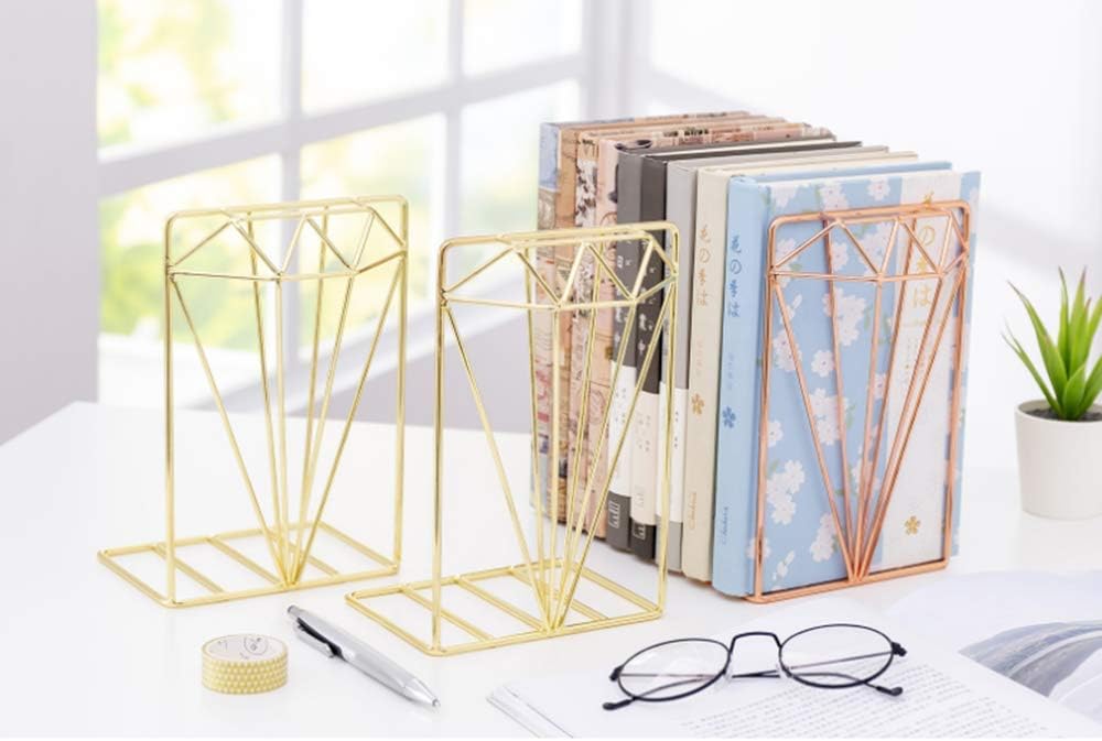 Rose Gold Bookends Large Capacity Office Book Ends Hollow Nonskid Metal Book Rack Book Stand Heavy Duty Bookshelf Desk Tidy Organiser for Home Office Library School Study Decoration - Image 4