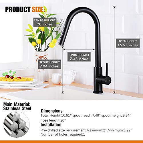 HGN Touch Activated Kitchen Faucets with Pull Down Sprayer,Single