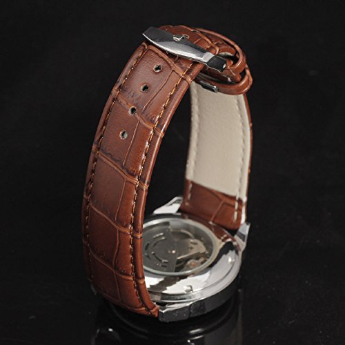 Sewor da uomo auto meccanico calendario giornaliero impermeabile orologio da polso fascia in pelle marrone