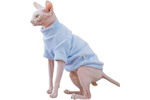 KITIPCOO Turtleneck Sweater for Sphynx Cat Soft Thick Double-Sided Fleece Cat Clothes Winter Warm Outfit Coat for Hairless Cats and Small Dogs Apparel with Sleeves (Sky, Small)