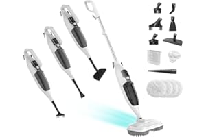 Torder Steam Mop with 13 Accessories,Steam Cleaner for Home,Floor Scrubber spin mop for Hard Floors Deep Cleaning, 2 Washable Mop Pads for Home Use, 550ml Capacity,30 Second Heat-Up(White)