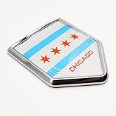 Overdecor Chicago Flag Decal Stickers Car Emblem Chicago Car Accessories Decorations Chrome Shield Flag Sticker Decals for Cars Truck Vehicles, 2 Pack