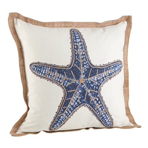 SARO LIFESTYLE Nautical Star Fish Print Down Filled Throw Pillow (5433.NB20S), 20"