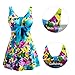 wantdo Women's Swimdress Push Up Swimsuit Plus Size Swimwear Bathing Suit Lake Blue Flower US 12-14