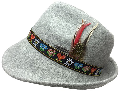 Alpine Wool Gray Hat with Embroidered Band (Medium)