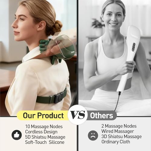 Neck and Shoulder Massager with Heat, Electric Shiatsu-Style Massage | Cordless Wearable Design – Use 5V/2A Standard USB Charger Only
