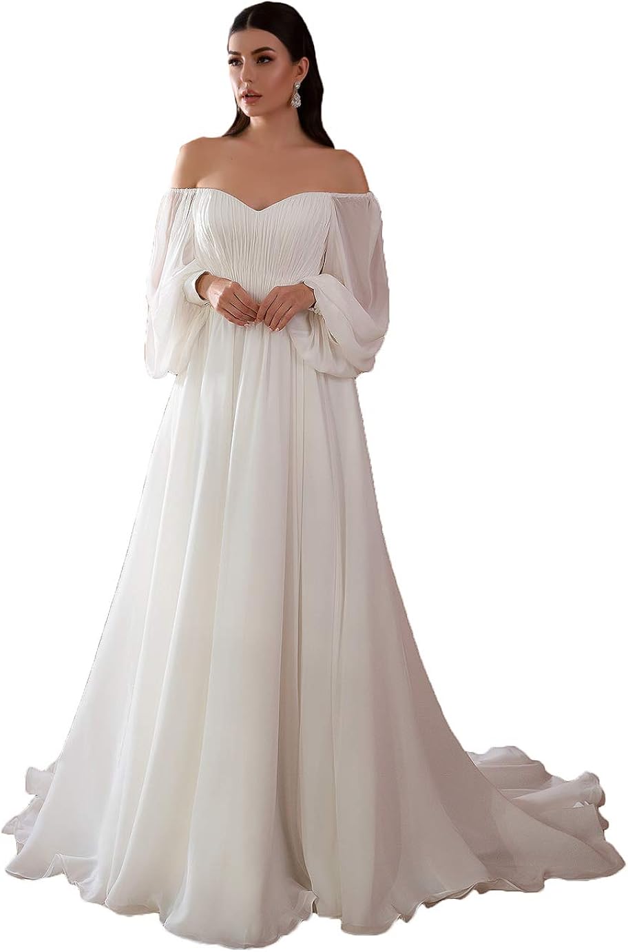 Awishwill Women's Long Puffy Sleeve Wedding Dresses Boho