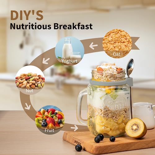 WANJOTEC 16 oz Overnight Oats Containers with Lids and Spoons,
