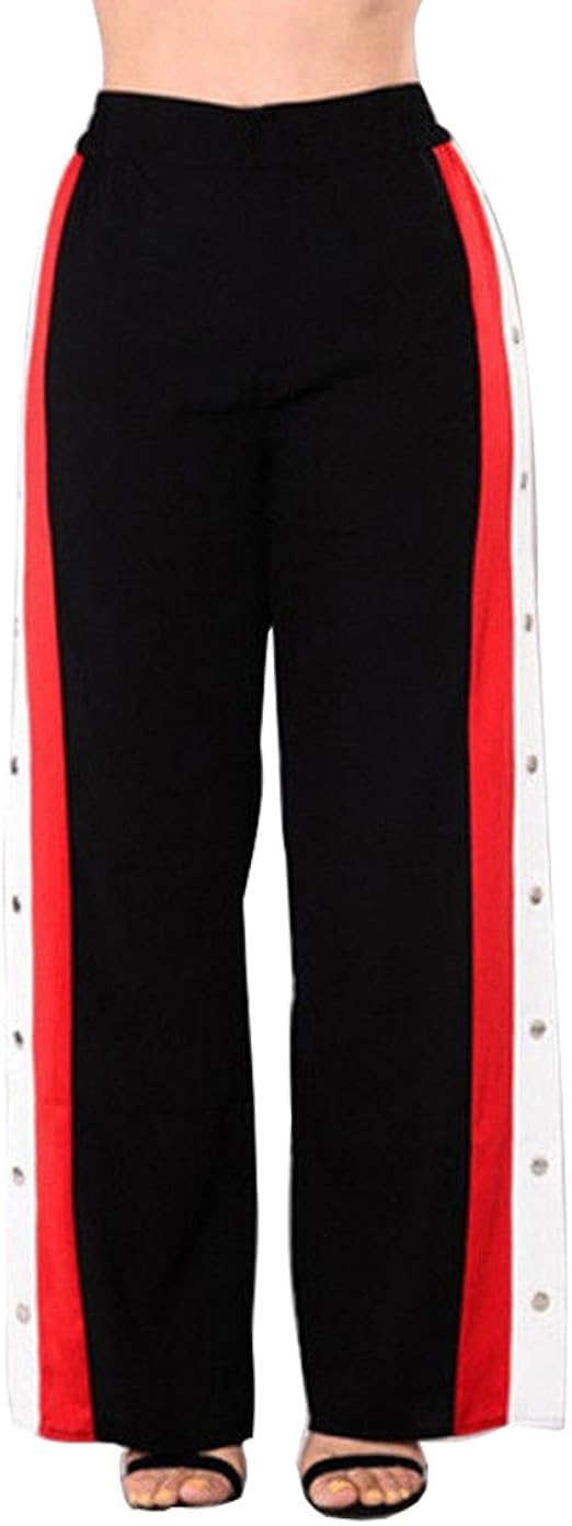 snap button striped side pants