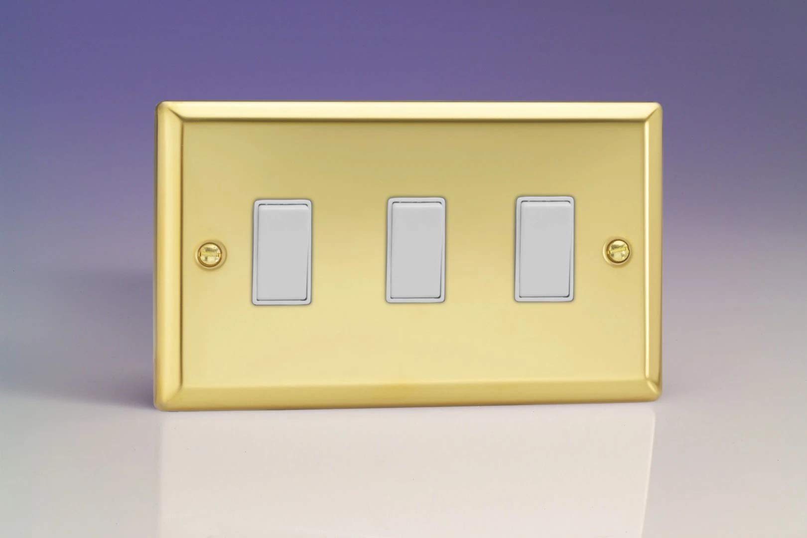 Varilight 3-Gang 10A 1- or 2-Way Rocker Light Switch (Twin Plate) Victorian Brass XV93W