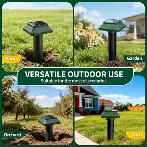 Solar Powered Animal Deterent, Ultrasonic Animal Control Device with Motion Sensor and FIashing Light, Waterproof Outdoor Animal Repellent for Deer Squirrel Raccoon Cat Bobcats, Frequency 18kHZ
