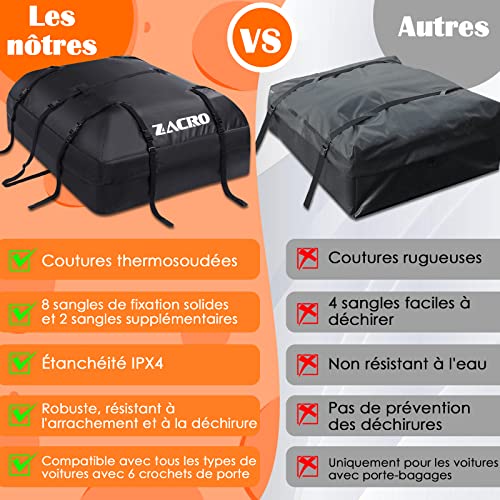 Zacro Car Roof Bag 425 Litres 15 Cubic Feet Cargo Bag, Foldable Waterproof Roof Rack Straps for Any Car with Roof Boxes