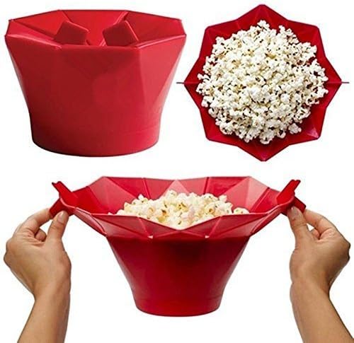 Silicone Microwave Magic Popcorn Maker，gloednApple Creative DIY Popcorn Container Healthy Cooking (Red)