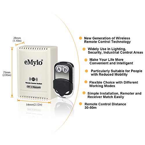 eMylo DC 12V 2CH RF Relay Smart Wireless Remote Control Light Switch Garage Door Remote Opener