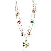 vdwv Christmas Necklace for Women Charms Layered Christmas Tree Snowflake Bell Pendant Necklace Cartoon Enamel Snowman Xmas Tree Bead Clavicle Chain for Friends Holiday Jewelry Gifts