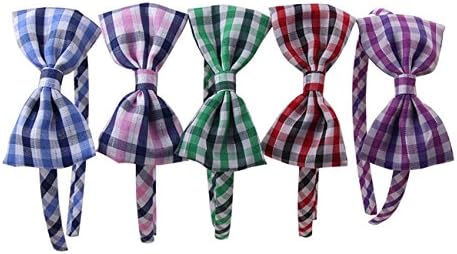 Omer Girls' Plaid Covered Headbands with Match Plaid Bow (10pcs Per Pack) (Mix 5colors Each Color 2pcs)
