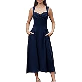 YHHOWEP Women's Wedding Guest Dress Corset Sleeveless Semi Formal Bridesmaid Flowy Midi Dresses with Pockets