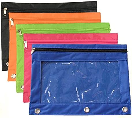 3-Ring Zippered Binder Pencil Pouch Bag with Transparent Window (Pack of 5)