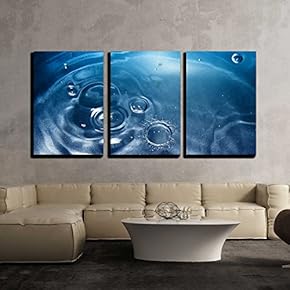 Nice Detail of Water Drops on Blue Background x3 Panels