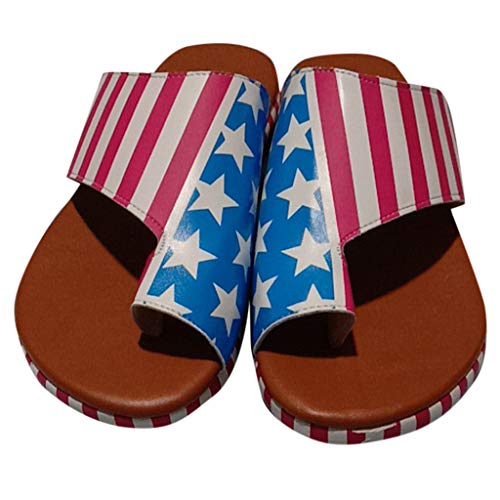 Shusuen Womens Star Striped Flip Flops American Patriotic Flag Slippers Open Toe Beach Sunflower Sandals