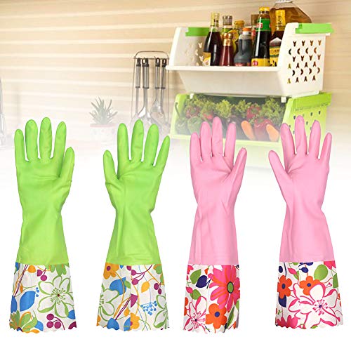 1 Pair Long Sleeve Dish Washing Rubber Cleaning Gloves Multipurpose Household(Green)
