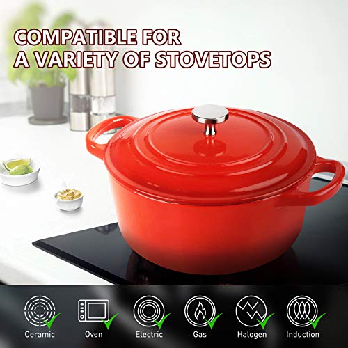 KUTIME Cast Iron Dutch Oven 6 Quart Enameled Dutch Oven, Bread Baking Pot with Lid, Red Pricepulse
