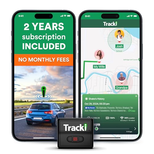 Tracki GPS Tracker for Vehicles, Car, Kids. Subscription Needed. US-Made Tech. 4G LTE GPS Tracking Device. Unlimited Distance, US & Worldwide. Small (Tracker) (Tracker 2 Years Subscription Incl.)