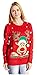 V28 Women's Christmas Reindeer Snowflakes Sweater Pullover (Tag XL (US size 12), Red-ReerFace)