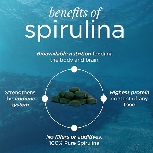 ENERGYBITS Organic Spirulina Tablets (1000 Algae Tablets) Natural Superfood for Energy, Fitness & Focus - 5g Protein, 1 Calorie, Sugar Free - Omega 3 - Spirulina Capsules - Gluten Free, Keto & Vegan