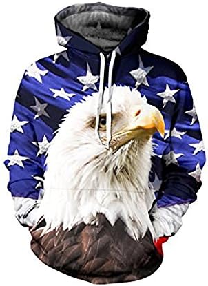 Black Memory Unisex Realistic 3d Digital Print Eagle Pattern White Stars Pullover Hoodie Hooded Sweatshirt S-XL
