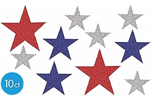 SHINDIGZ Red, White and Blue Glitter Star Assortment, 10pc