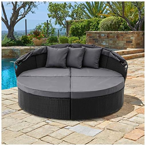 SUNCROWN Outdoor Patio Round Circular Daybed with Retractable Canopy