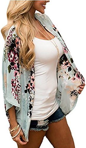 Runant Women Ladies Retro Floral Open Front Long Kimono Cardigan Beach Cover up Coat Top Blouse