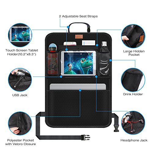 AEMIAO-2-Pack-Organizadores-para-Coche-Kick-Mats-de-Coche-Universal-Multi-Bolsillos-Organizanizador-Impermeable-Protector-Asiento-Trasero-Coche-con-Soporte-de-iPad-Nios-Accesorios