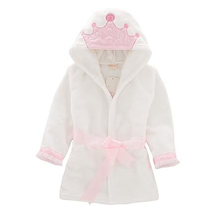 Kinder Nachtwäsche mit Kapuze Bademantel, Baby Kleinkind Jungen Mädchen Nachthemd Flanell Pyjamas Bademäntel Cartoon Tiere Handtuch Krone