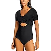 LafyKoly Women's One Piece Swimsuit Long Sleeve Rash Guard Athletic Outdoor Sport Swimwear