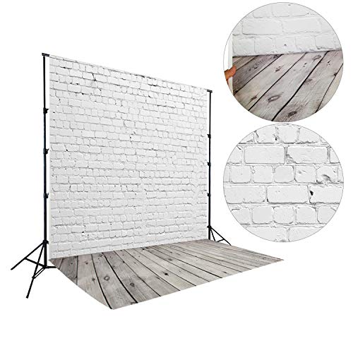HUAYI-5X7ft-White-Brick-Wall-With-Gray-Wooden-Floor-Photography-Vinyl-Backdrop-D-2504