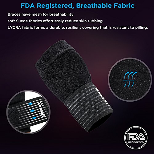 Yoassi Wrist Brace 2 Packs, FDA Registered Double Adjustment Mechanism Wrist Support Brace for Carpal Tunnel, Tendonitis, Wrist Pain & Weightlifting, One Size Fits All Men& Women