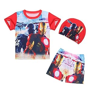 Cosplay Kinderen Iron Man Badpak Zwembroek Met Hoed Jongen Buiten Vakantie 3 Stuk Zwemmen Korte Kofferbak Cartoon Stuk…