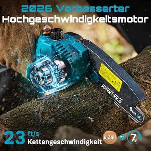 Mini Kettensäge mit Akku 6 Zoll, Kettensäge Elektrisch mit Auto-Oil