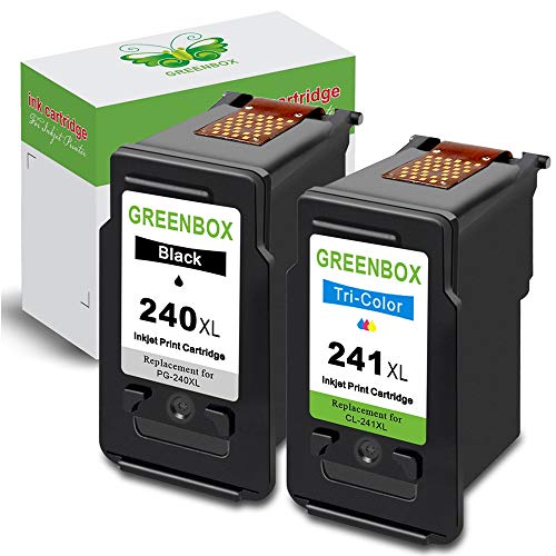 GREENBOX Remanufactured Ink Cartridges 240 and 241 Replacement for Canon PG-240XL CL-241XL 240 XL 241 XL Canon PIXMA MG3620 TS5120 MX532 MX472 MX452 MG3522 MG2120 MG3520 (1 Black 1 Tri-Color)