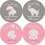 2 Inch Thank You Stickers Gray Elephant Set of 60 (Light Pink)