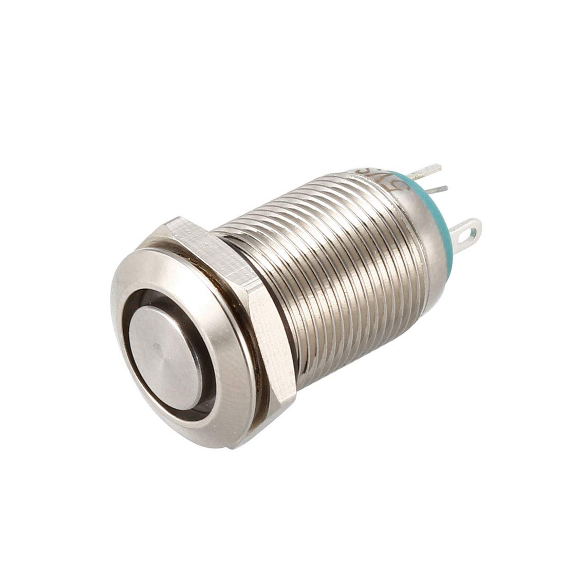 sourcing map Latching Metal Push Button Switch 12mm Mounting Dia 1NO 5V Blue LED Light High Flat