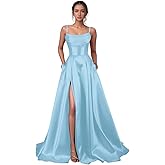 Sonlay Satin Prom Dresses with Slit 2025 Spaghetti Straps V Neck Ball Gown with Pocket Long Evening Gown for Women Formal