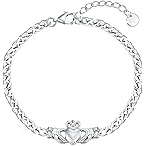 SLIACETE Ireland Jewelry for Women 925 Sterling Silver Adjustable Celtic Claddagh Bracelet Good Luck Irish Gifts for Women Birthday Gifts 3MM Cuban Bracelet Gifts for Women Teen Girls