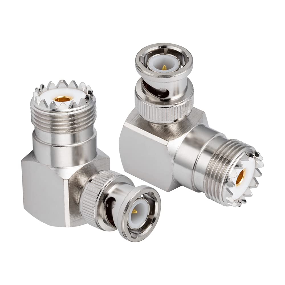 Vecys CB Radio Adapter SO239 UHF Female to BNC Male Right Angle 90-Degree Antenna Adapter for CB Antenna CB Aerial Ham Radio Walkie Talkie Handheld Radio Two way Radio PL259 Coax (2 pcs)