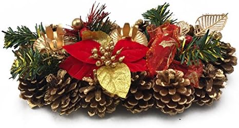 Christmas Candle Holder Poinsettia and Golden Pinecones for 2 Candles